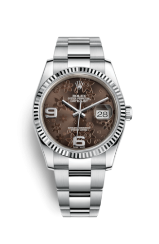 Rolex Datejust 36 Stainless Steel Fluted / Oyster / Chocolate Floral 116234-0145