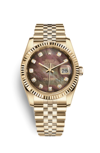Rolex Datejust 36 Yellow Gold Fluted / Jubilee / Black MOP 116238-0057