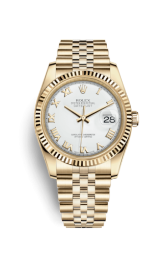 Rolex Datejust 36 Yellow Gold Fluted / Jubilee / White Roman 116238-0060