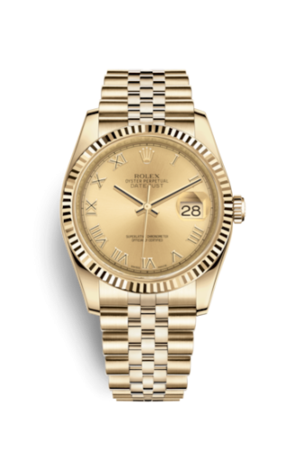 Rolex Datejust 36 Yellow Gold Fluted / Jubilee / Champagne Roman 116238-0070