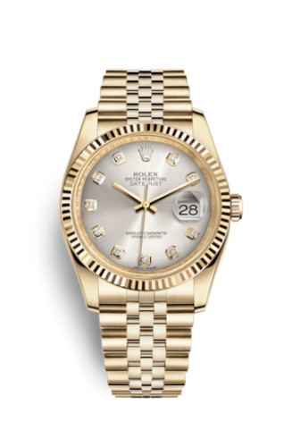 Rolex Datejust 36 Yellow Gold Fluted / Jubilee / Silver Diamonds 116238-0075