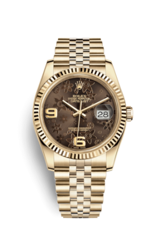 Rolex Datejust 36 Yellow Gold Fluted / Jubilee / Chocolate Floral 116238-0081