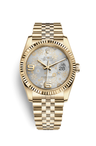 Rolex Datejust 36 Yellow Gold Fluted / Jubilee / Silver Floral 116238-0082