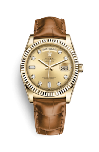 Rolex Day-Date 36 Yellow Gold / Strap / Champagne Diamonds 118138-0074