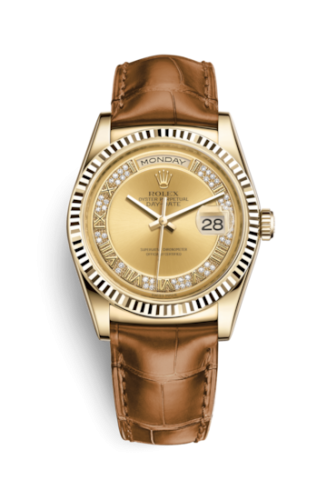 Rolex Day-Date 36 Yellow Gold Fluted / Strap / Champagne Diamonds 118138-0078