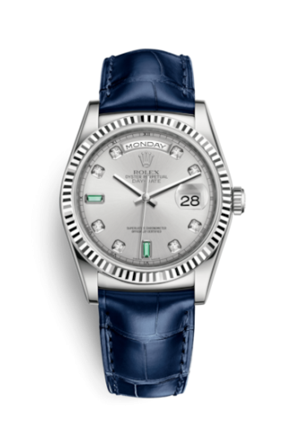 Rolex Day-Date 36 White Gold / Strap / Silver Diamond Emerald 118139-0053