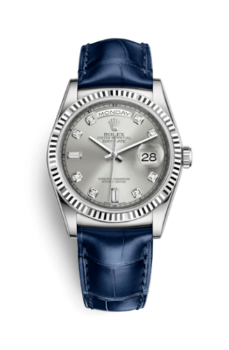 Rolex Day-Date 36 White Gold / Strap / Silver Diamond 118139-0081