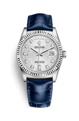 Rolex Day-Date 36 White Gold Fluted / Strap / Silver Computer 118139-0092
