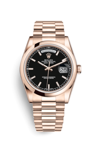 Rolex Day-Date 36 Everose Domed / President / Black 118205f-0002