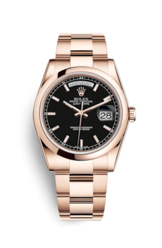 Rolex Day-Date 36 Everose Domed / Oyster / Black 118205f-0060