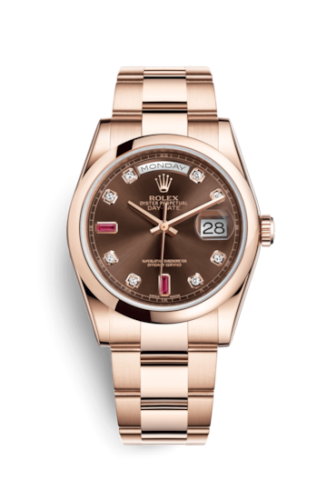 Rolex Day-Date 36 Everose Domed / Oyster / Chocolate Diamonds Rubies 118205f-0107
