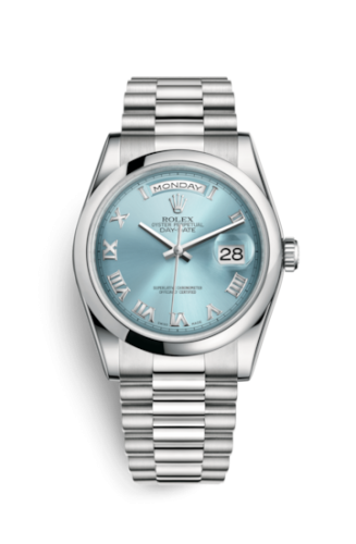 Rolex Day-Date 36 Platinum Domed / President / Ice Blue Roman 118206-0035