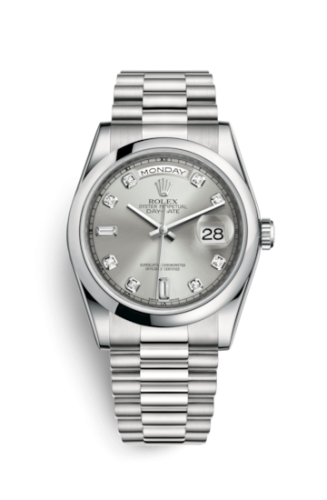 Rolex Day-Date 36 Platinum Domed / President / Silver Diamond 118206-0037