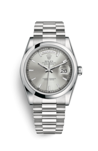 Rolex Day-Date 36 Platinum Domed / President / Silver 118206-0039