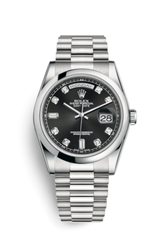 Rolex Day-Date 36 Platinum Domed / President / Black Diamond 118206-0044