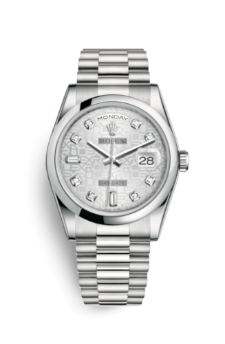 Rolex Day-Date 36 Platinum Domed / President / Silver Computer 118206-0048