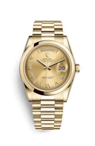 Rolex Day-Date 36 Yellow Gold Domed / President / Champagne Roman 118208-0077