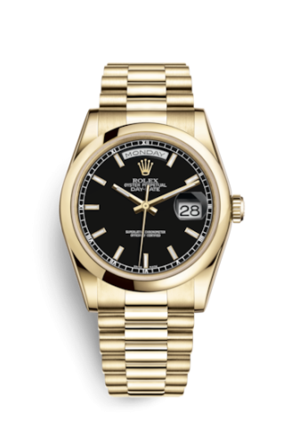 Rolex Day-Date 36 Yellow Gold Domed / President / Black 118208-0082