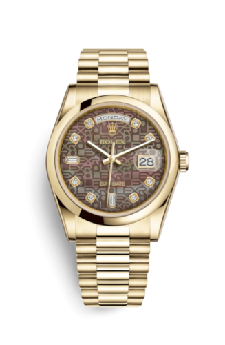 Rolex Day-Date 36 Yellow Gold Domed / President/ Black MOP Computer 118208-0084