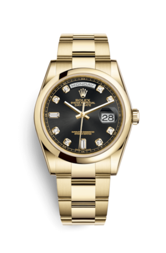 Rolex Day-Date 36 Yellow Gold Domed / Oyster / Black Diamonds 118208-0085