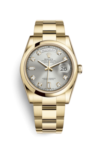 Rolex Day-Date 36 Yellow Gold Domed / Oyster / Silver Diamonds 118208-0096
