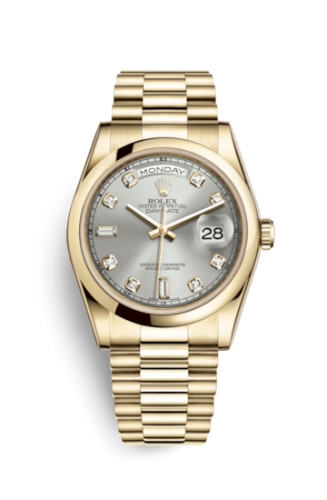 Rolex Day-Date 36 Yellow Gold Domed / President / Silver Diamonds 118208-0108