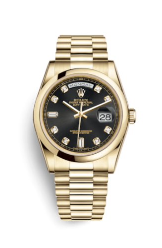 Rolex Day-Date 36 Yellow Gold Domed / President / Black Diamonds 118208-0118