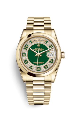 Rolex Day-Date 36 Yellow Gold Domed / President/ Green Paved 118208-0175