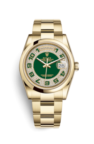 Rolex Day-Date 36 Yellow Gold Domed / Oyster / Green Paved 118208-0206