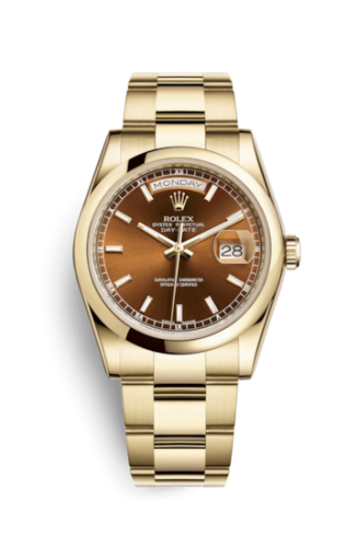 Rolex Day-Date 36 Yellow Gold Domed / Oyster / Cognac 118208-0343