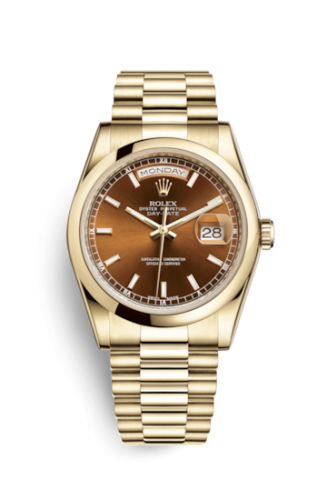 Rolex Day-Date 36 Yellow Gold Domed / President / Cognac 118208-0348