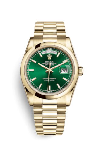 Rolex Day-Date 36 Yellow Gold Domed / President / Green 118208-0349