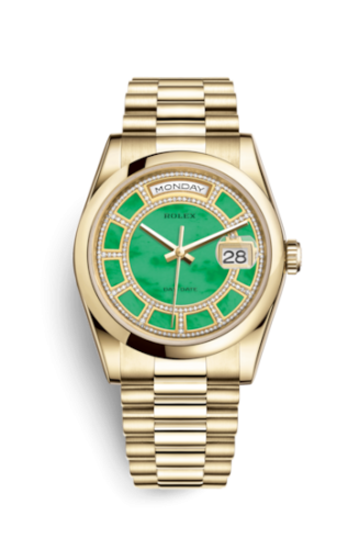 Rolex Day-Date 36 Yellow Gold Domed / President / Green Jade Carousel 118208-0352