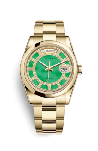 Rolex Day-Date 36 Yellow Gold Domed / Oyster / Green Jade Carousel 118208-0353