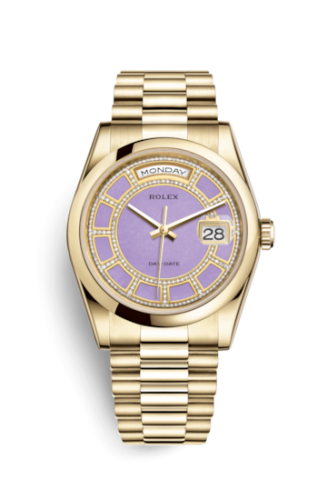 Rolex Day-Date 36 Yellow Gold Domed / President / Lavender Carousel 118208-0354