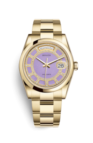 Rolex Day-Date 36 Yellow Gold Domed / Oyster / Lavender Carousel 118208-0355