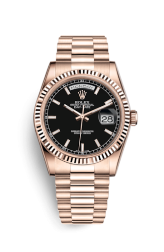 Rolex Day-Date 36 Everose Fluted / President / Black 118235f-0004