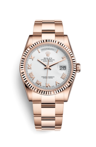 Rolex Day-Date 36 Everose Fluted / Oyster / White Roman 118235f-0052