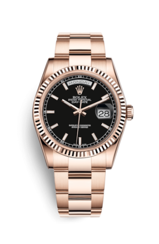 Rolex Day-Date 36 Everose Fluted / Oyster / Black 118235f-0059