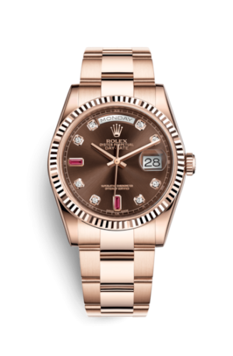 Rolex Day-Date 36 Everose Fluted / Oyster / Chocolate Diamonds Rubies 118235f-0096