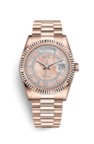 Rolex Day-Date 36 Everose Fluted / President / Pink MOP Carousel 118235f-0109
