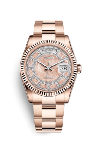 Rolex Day-Date 36 Everose Fluted / Oyster / Pink MOP Carousel 118235f-0113