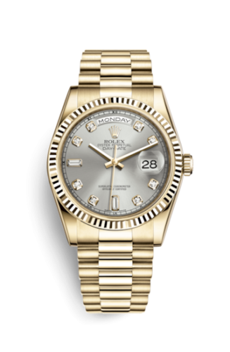 Rolex Day-Date 36 Yellow Gold Fluted / President / Silver Diamonds 118238-0067