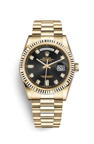 Rolex Day-Date 36 Yellow Gold Fluted / President / Black Diamonds 118238-0076