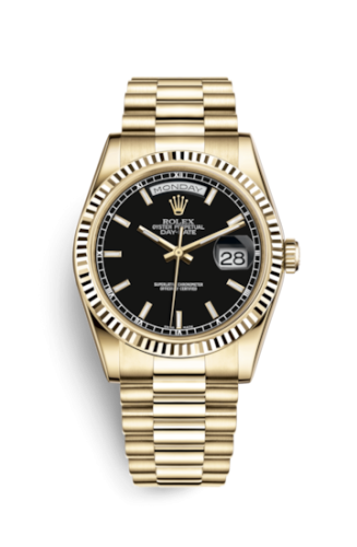 Rolex Day-Date 36 Yellow Gold Fluted / President / Black Diamonds 118238-0107