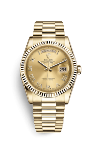 Rolex Day-Date 36 Yellow Gold Fluted / President / Champagne Roman 118238-0108