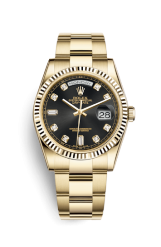 Rolex Day-Date 36 Yellow Gold Fluted / Oyster / Black Diamonds 118238-0111
