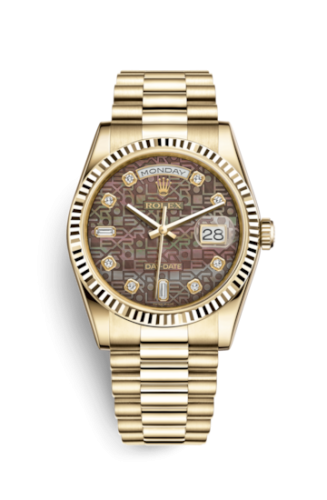 Rolex Day-Date 36 Yellow Gold Fluted / President / Black MOP Computer 118238-0112