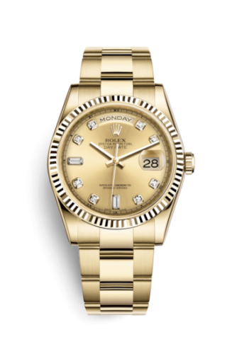 Rolex Day-Date 36 Yellow Gold Fluted / Oyster / Champagne Diamond 118238-0113