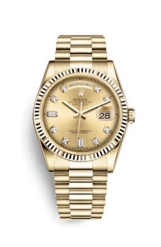 Rolex Day-Date 36 Yellow Gold Fluted / President / Champagne Diamonds 118238-0116